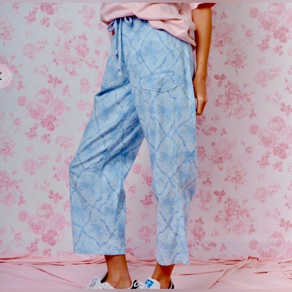 Women's Rareraw Blue Cropped Pants Bow Design